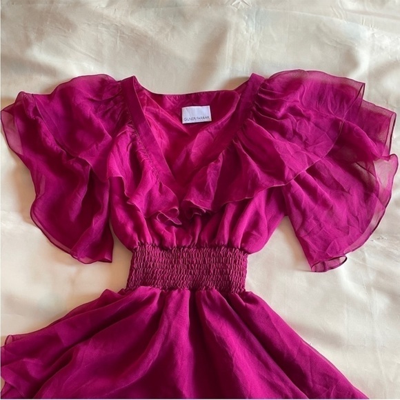 Gilner Farrar- Flutter Sleeve Smock Waist V-neck Magenta Finley Dress Size Small - Picture 4 of 9